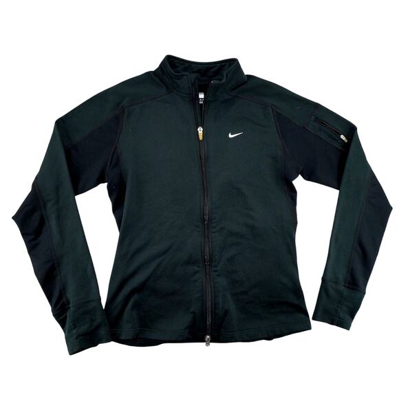 Nike Fit Dry Black Full Zip Running Jacket Women’s M Thumbholes Performance - Picture 1 of 6